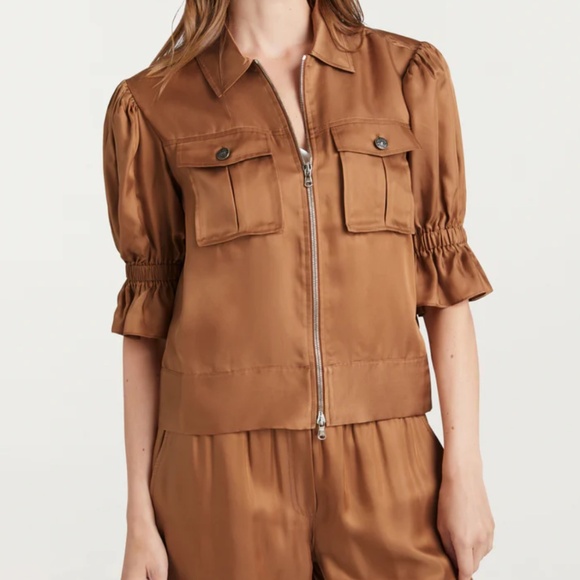 $395 Cinq A Sept Holly Puff Sleeve Utility Jacket In Pecan Size Large - Picture 1 of 7
